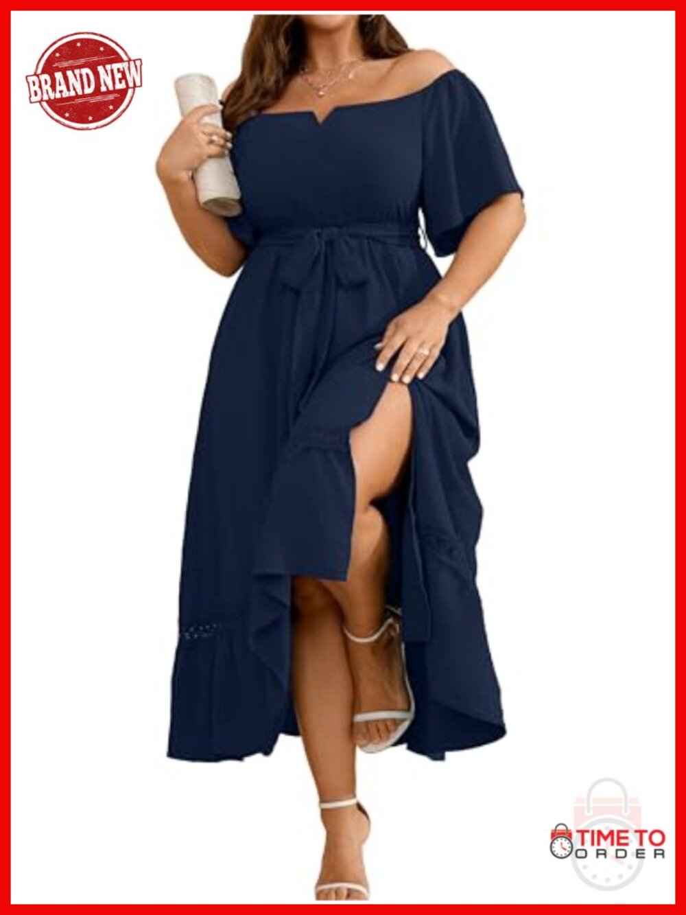 Plus Size Off Shoulder Maxi Dress with Belt Summer Cocktail Wedding Guest